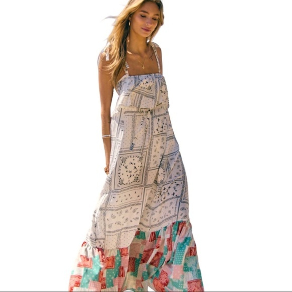 Border Print Ruffle Dress